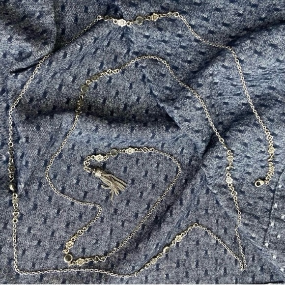 Gas Bijoux - Silver Chain Tassel Wrap Necklace - Long Wrap 2-3x Layer Like New - Picture 7 of 13